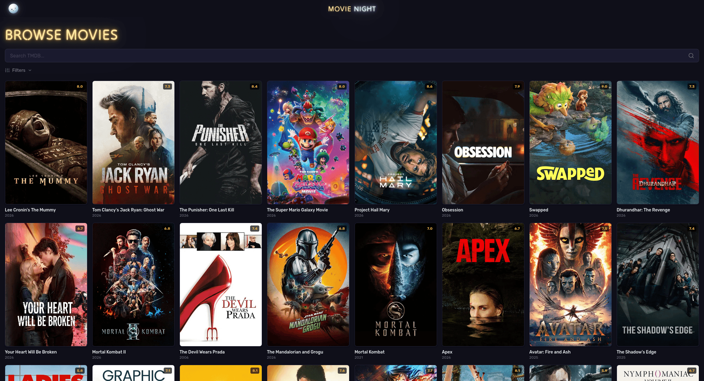 Browse — Catalog grid — posters, watch status, filters